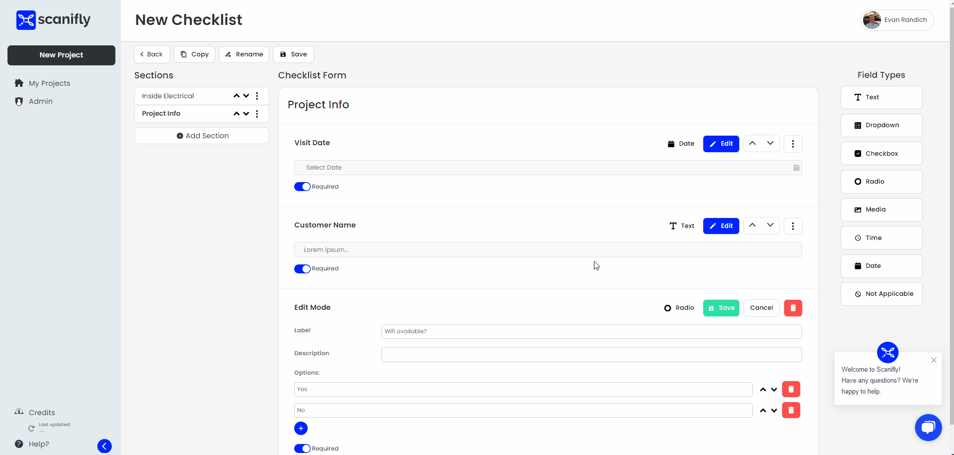 Moving fields and sections in checklists