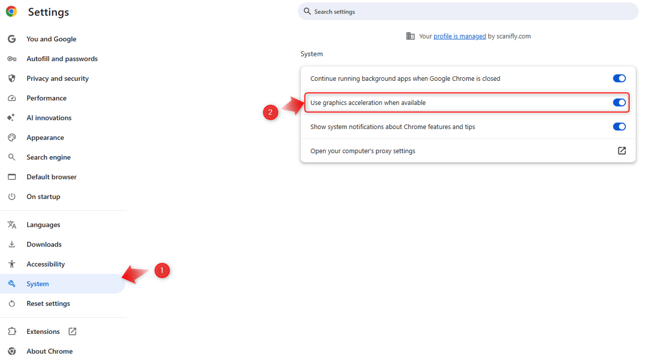 Google Chrome Browser Optimization Settings for Scanifly